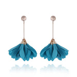 Aqua Blue Long Satin Flower Petal Earrings | E99035