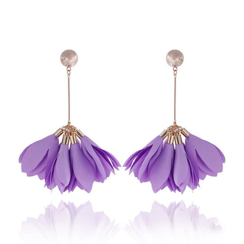 Light Purple Long Satin Flower Petal Earrings | E99032