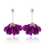 Purple Long Satin Flower Petal Earrings | E99031