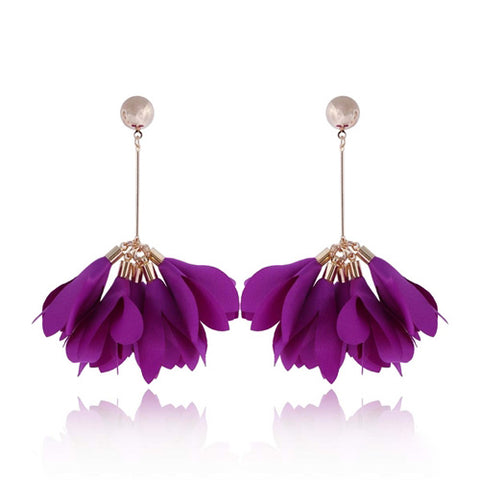 Purple Long Satin Flower Petal Earrings | E99031