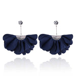 Navy Blue Long Satin Earrings with Silver Details | E99024
