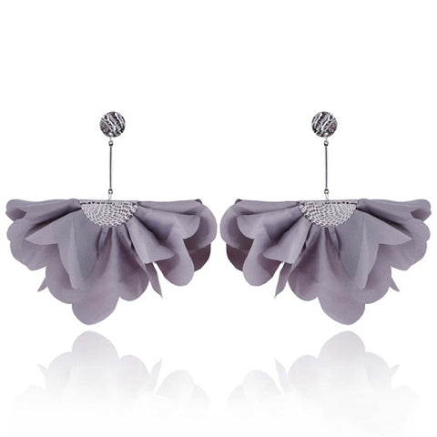 Gray Long Satin Earrings with Silver Details | E99023