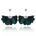 Bottle Green Long Satin Earrings with Silver Details | E99022