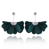 Bottle Green Long Satin Earrings with Silver Details | E99022