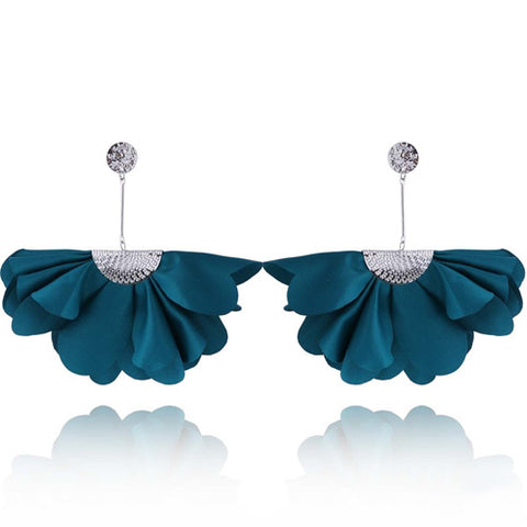 Aqua Green Long Satin Earrings with Silver Details | E99021