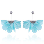 Aqua Blue Long Satin Earrings with Silver Details | E99019