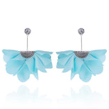 Aqua Blue Long Satin Earrings with Silver Details | E99019