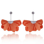 Orange Long Satin Earrings with Silver Details | E99017