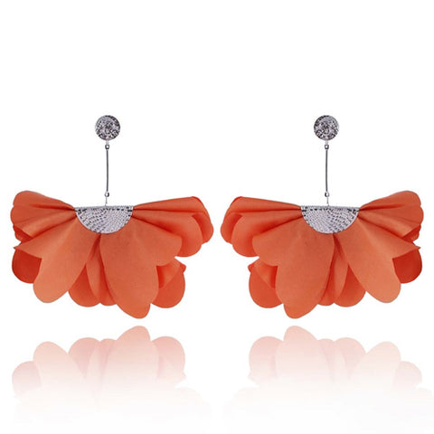 Orange Long Satin Earrings with Silver Details | E99017