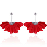 Red Long Satin Earrings with Silver Details | E99016