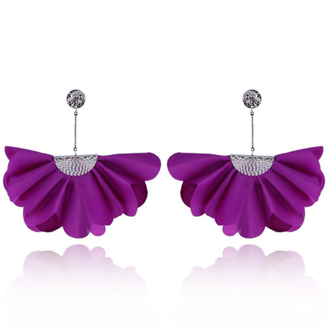 Purple Long Satin Earrings with Silver Details | E99014