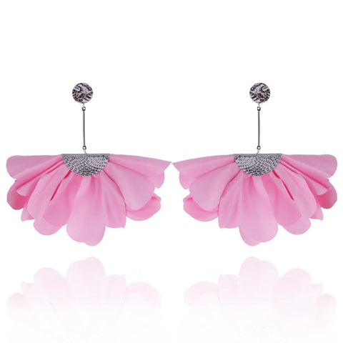 Pink Long Satin Earrings with Silver Details | E99013