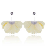 Light Yellow Long Satin Earrings with Silver Details | E99012