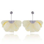 Light Yellow Long Satin Earrings with Silver Details | E99012