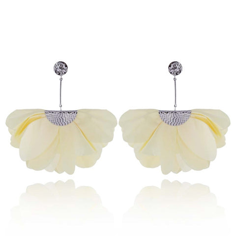 Light Yellow Long Satin Earrings with Silver Details | E99012