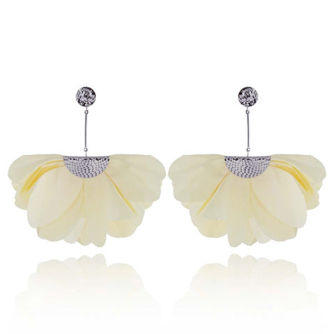 Light Yellow Long Satin Earrings with Silver Details | E99012