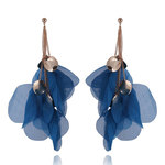 Blue Flower Petal Long Silk Earrings with Golden Details | E99006