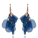 Blue Flower Petal Long Silk Earrings with Golden Details | E99006