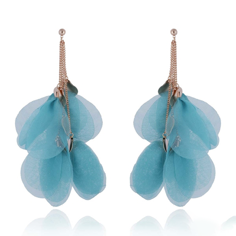 Light Blue Flower Petal Long Silk Earrings | E99010
