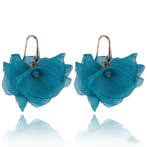 Aqua Blue Silk Earrings with Blue Stones | E99088