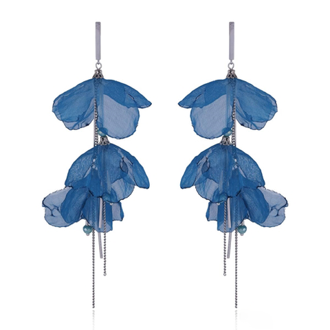 Blue Flower Petal Long Silk Earrings | E99114