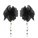 Yvon Golden Black Long Satin Earrings | E99290