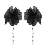 Yvon Golden Black Long Satin Earrings | E99290
