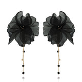 Yvon Golden Black Long Satin Earrings | E99290