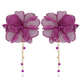 Yvon Golden Dark Purple Long Satin Earrings | E99283
