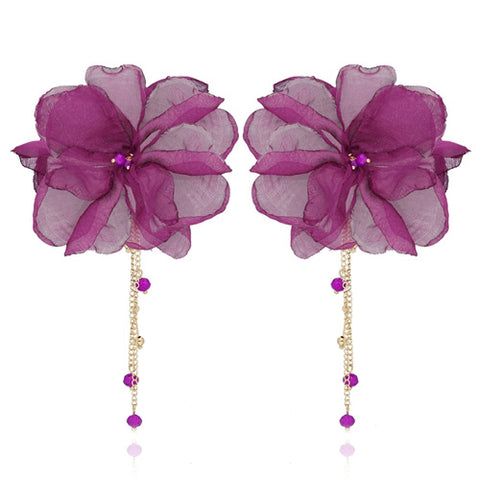 Yvon Golden Dark Purple Long Satin Earrings | E99283