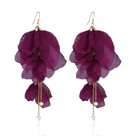 Yvon Golden Dark Purple Long Satin Earrings | E99250