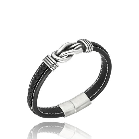 Yves Mens' Black Leather Classic Bracelet with Detail | BM00693