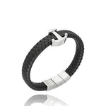 Yves Mens' Black Leather Bracelet with Silver Anchor | BM00673