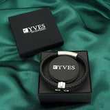 Yves Mens' Black Leather Bracelet with Silver Anchor | BM00673