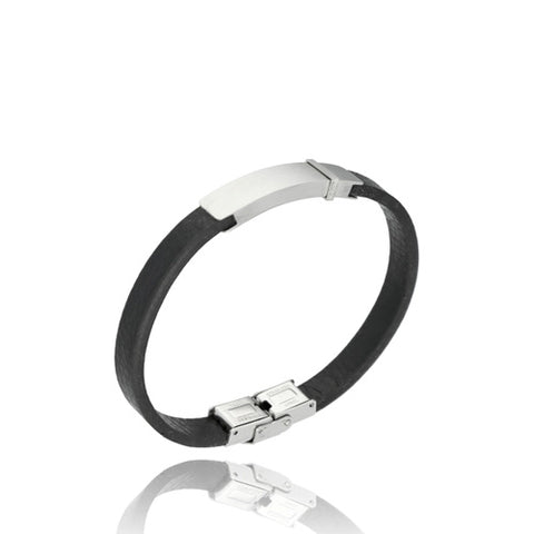Yves Mens' Black Leather Bracelet with Silver Detail | BM00670