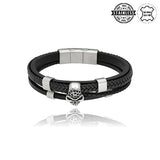 Yves Mens' Black Leather Triple Bracelet with Silver Skull | BM00665