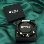 Yves Mens' Black Leather Triple Bracelet with Silver Skull | BM00665