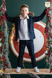 Boys' VOGA Navy Blue Plaid Blazer | V-24