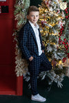Boys' VOGA Navy Blue Plaid Blazer | V-24