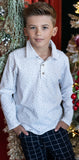 Boys' VOGA White Long Sleeve Polo Shirt with Dot Pattern | V-27