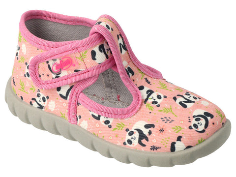 Befado Salmon School Slippers with Panda Pattern FLEXI | 528P052