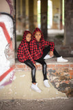 Girls' VOGA Red Plaid Asymmetric Hoodie | V-10