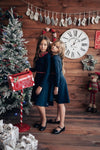 Girls' VOGA Dark Blue Christmas Dress with Plaid Collar | V-17