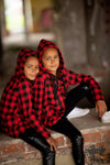 Girls' VOGA Red Plaid Asymmetric Hoodie | V-10