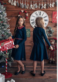 Girls' VOGA Dark Blue Christmas Dress with Plaid Collar | V-17