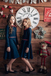 Girls' VOGA Dark Blue Christmas Dress with Plaid Collar | V-17