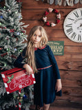 Girls' VOGA Dark Blue Christmas Dress with Plaid Collar | V-17