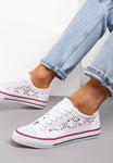 Women's White Mesh Canvas Sneakers | EV97WHITE
