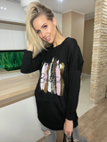Black Sweatshirt with Multicolor Print | HAL-64