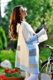 White and Blue Knitted Hooded Cardigan | ALICE